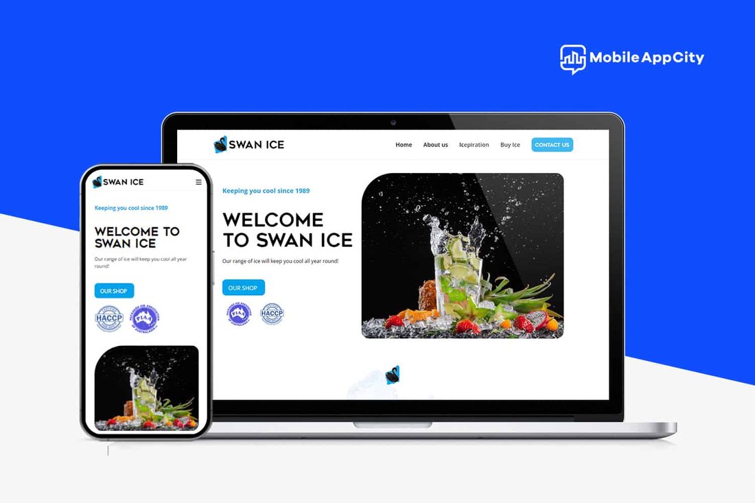 Swan Ice website built by MAC on laptop and phone